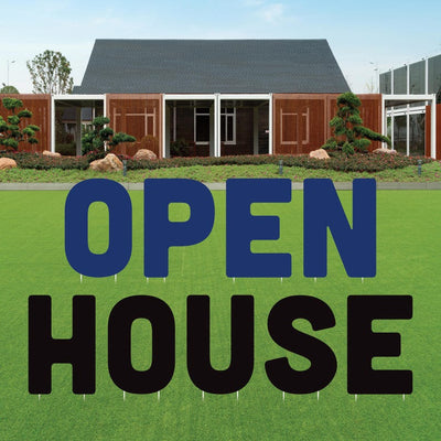 OPEN HOUSE Yard Sign Cutout Letters, Weather-Proof Corrugated Plastic Outdoor Lawn Signs, Open House Yard Signs Decor with Metal Stakes