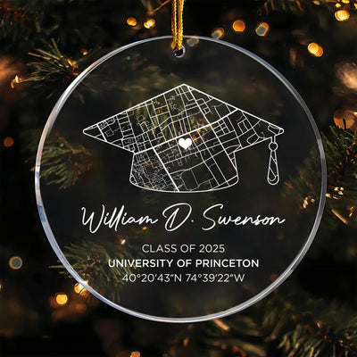 Personalized Campus Map Acrylic Ornament, Custom University Graduation Keepsake, Class of 2025 Gift, College Graduate Memory, School Map