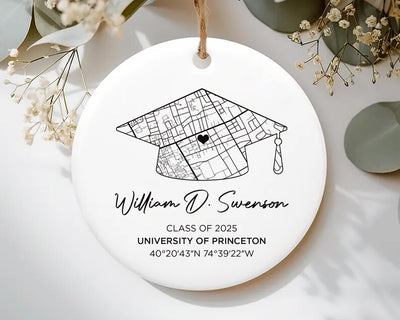 Personalized Campus Map Ceramic Ornament, Custom University Keepsake, Class of 2025 Graduation Gift, College Graduate Memory, School Map