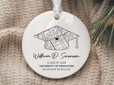 Personalized Campus Map Ceramic Ornament, Custom University Keepsake, Class of 2025 Graduation Gift, College Graduate Memory, School Map
