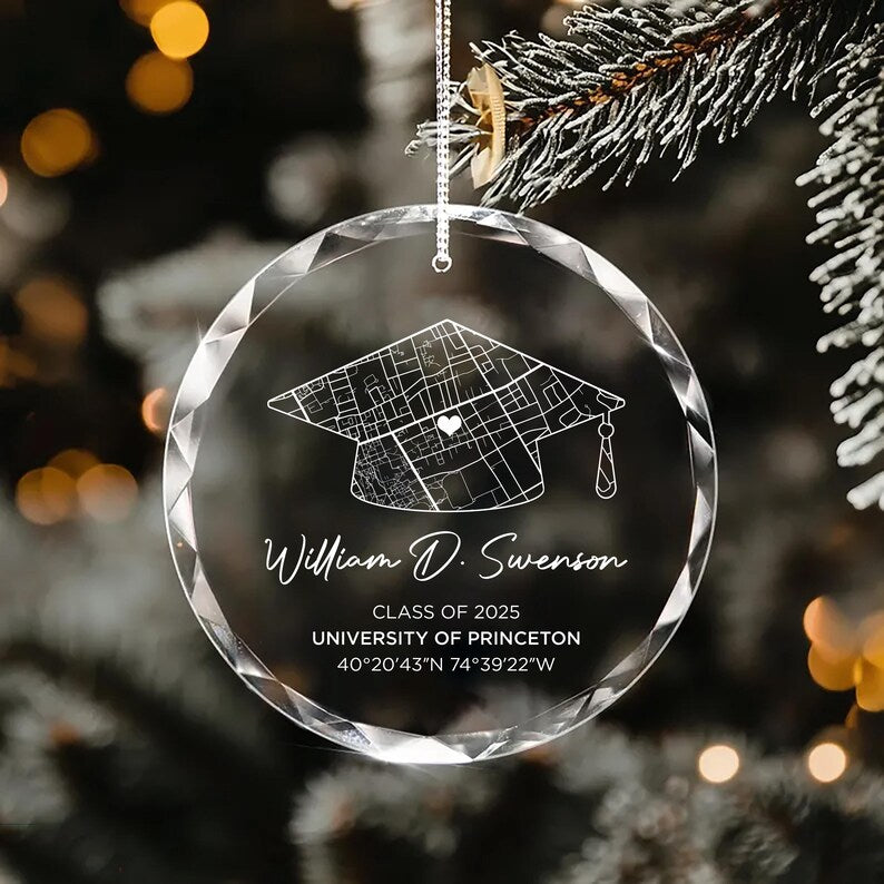 Personalized Campus Map Crystal Ornament, Custom University Keepsake, Class of 2025 Graduation Gift, College Graduate Memory, School Map