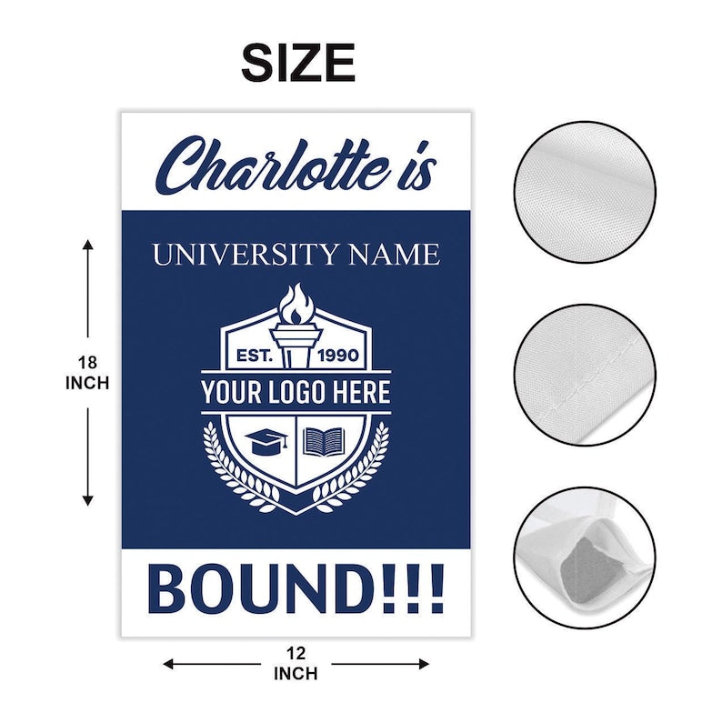 Personalized College Bound Garden Flag, Double Sided Custom University, College Logo, Class of 2025 Flag, School Graduation 2025 Yard Sign