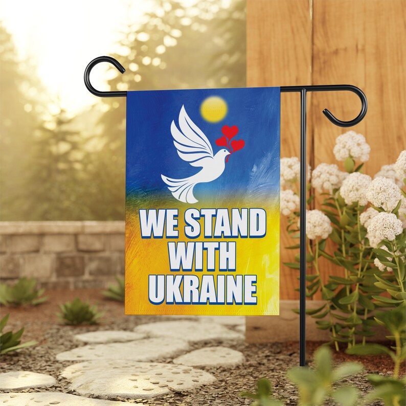 Stand With Ukraine Garden Flag, 12x18 Inch Double Sided, We Stand With Ukraine Flag, Support Ukraine, Ukrainian Flag, Trump Won Flag