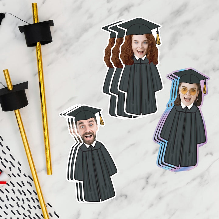 Custom Face Graduation Vinyl Sticker, High School Senior Grad Decal, College Graduate Stickers