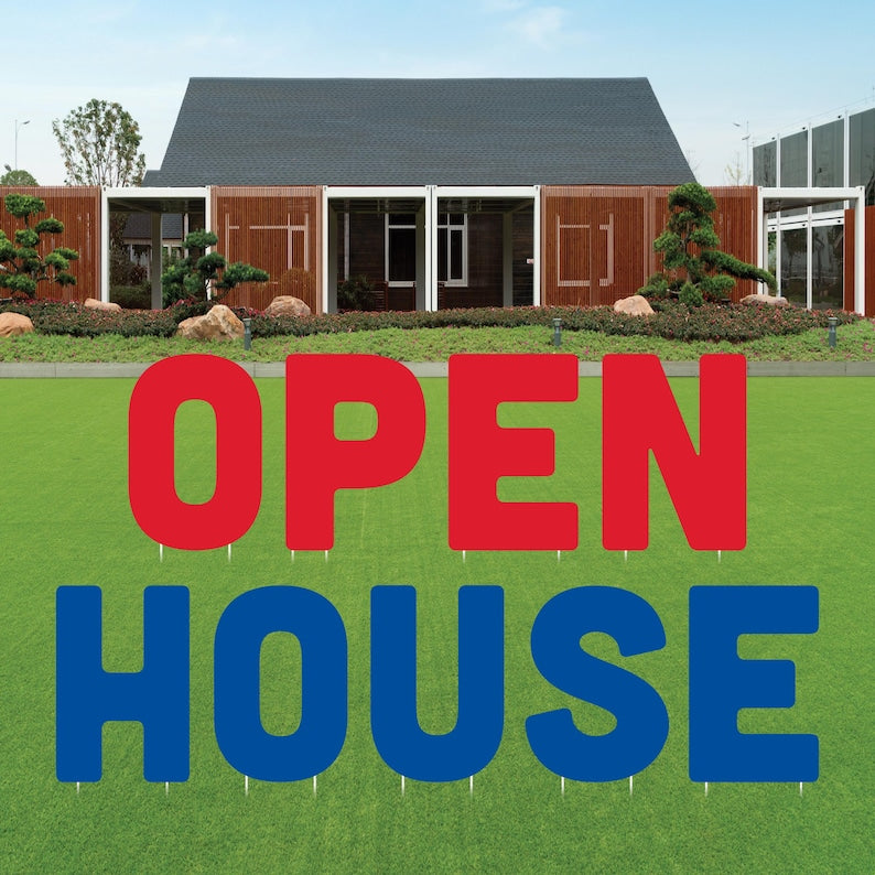 OPEN HOUSE Yard Sign Cutout Letters, Weather-Proof Corrugated Plastic Outdoor Lawn Signs, Open House Yard Signs Decor with Metal Stakes