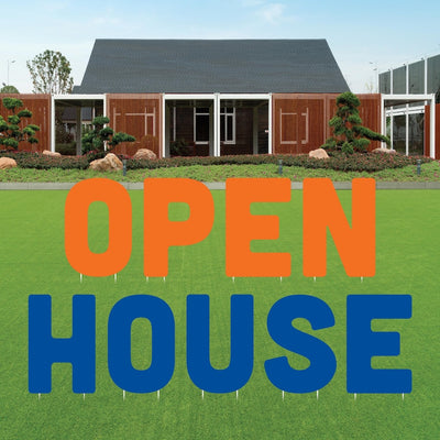 OPEN HOUSE Yard Sign Cutout Letters, Weather-Proof Corrugated Plastic Outdoor Lawn Signs, Open House Yard Signs Decor with Metal Stakes
