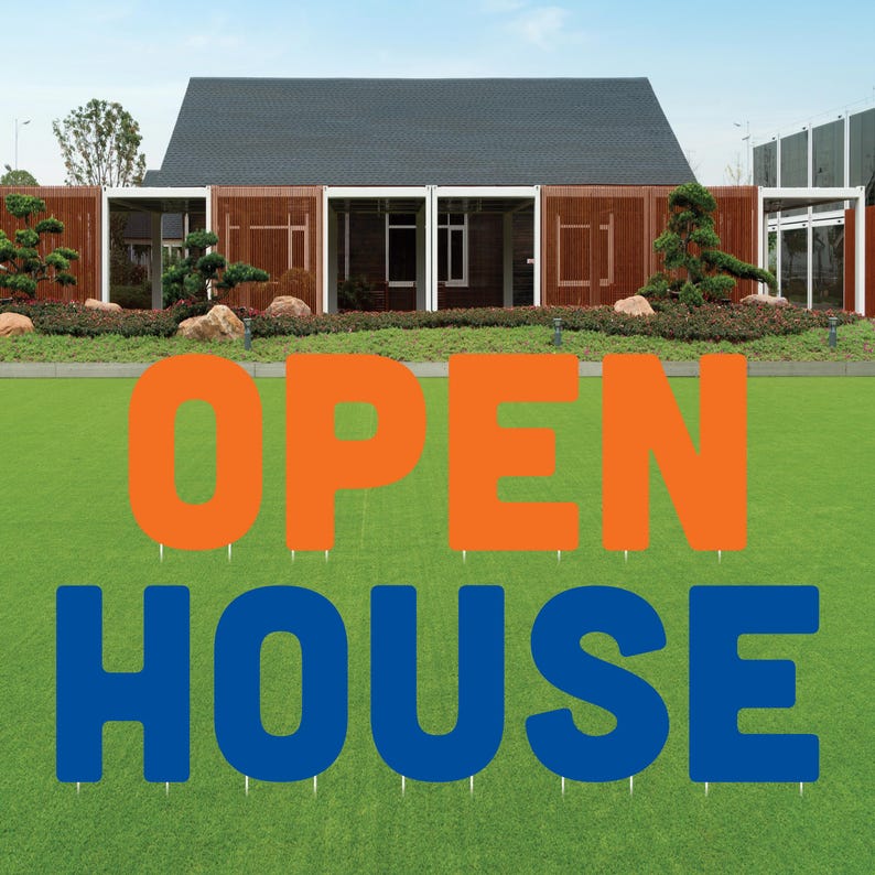 OPEN HOUSE Yard Sign Cutout Letters, Weather-Proof Corrugated Plastic Outdoor Lawn Signs, Open House Yard Signs Decor with Metal Stakes