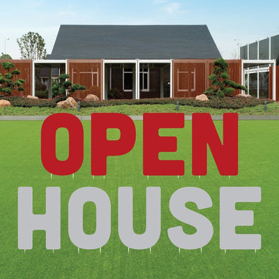 OPEN HOUSE Yard Sign Cutout Letters, Weather-Proof Corrugated Plastic Outdoor Lawn Signs, Open House Yard Signs Decor with Metal Stakes