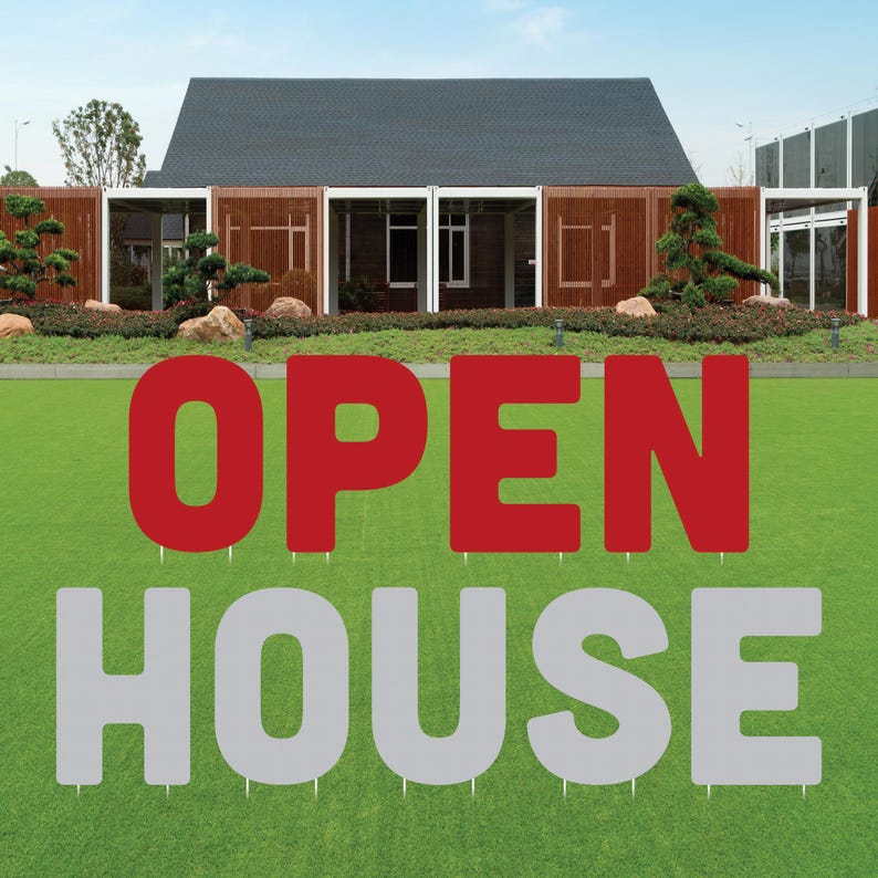 OPEN HOUSE Yard Sign Cutout Letters, Weather-Proof Corrugated Plastic Outdoor Lawn Signs, Open House Yard Signs Decor with Metal Stakes