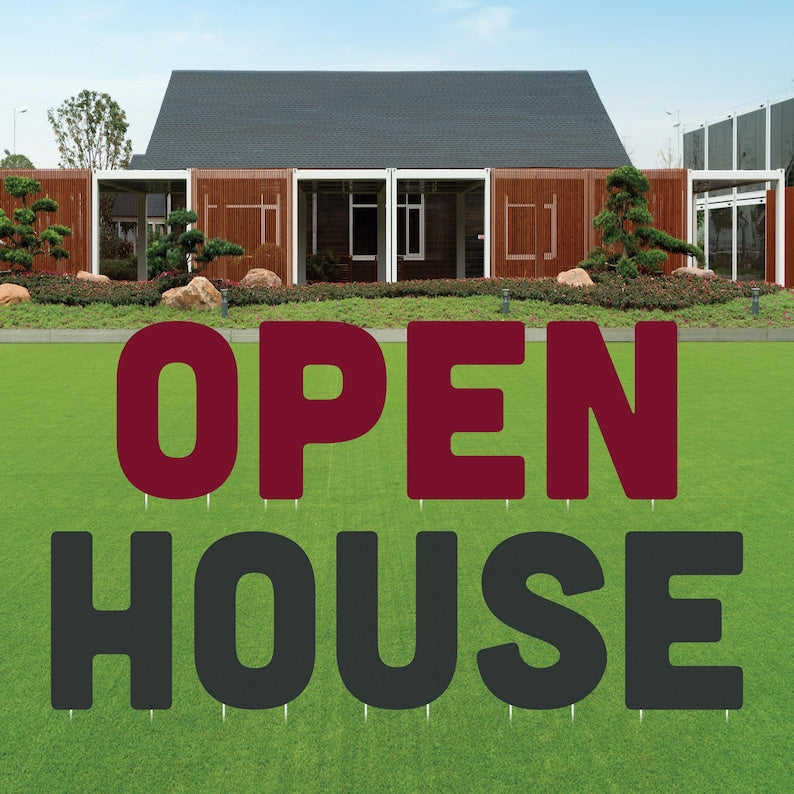 OPEN HOUSE Yard Sign Cutout Letters, Weather-Proof Corrugated Plastic Outdoor Lawn Signs, Open House Yard Signs Decor with Metal Stakes