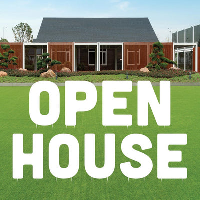 OPEN HOUSE Yard Sign Cutout Letters, Weather-Proof Corrugated Plastic Outdoor Lawn Signs, Open House Yard Signs Decor with Metal Stakes