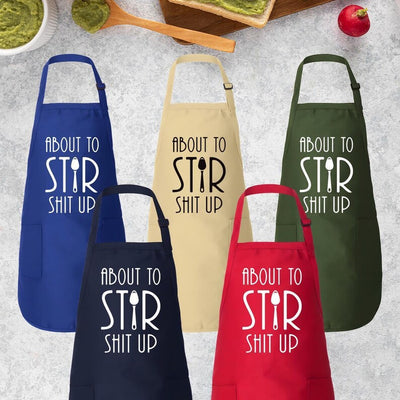 About To Stir Shit Up Apron, Adjustable Neck, Full-Length Funny Baking Apron with Pockets, Kitchen Chef Cooking Apron, Apron Gift For Her