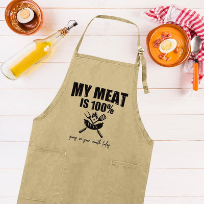 My Meat is 100% Going In Your Mouth Apron, Adjustable Neck, Full-Length Funny Grill Apron with Pockets, BBQ Apron, Apron for Men, Dad Apron