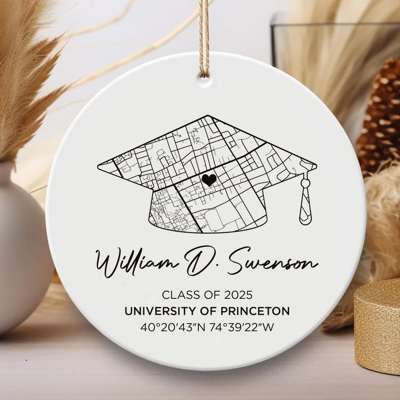 Personalized Campus Map Ceramic Ornament, Custom University Keepsake, Class of 2025 Graduation Gift, College Graduate Memory, School Map