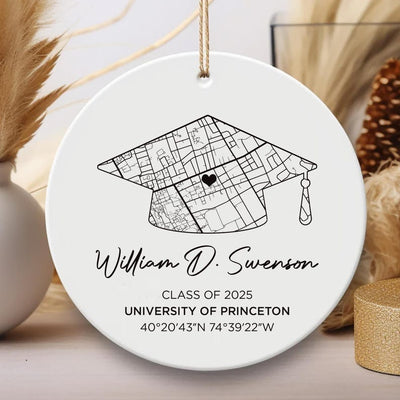 Personalized Campus Map Ceramic Ornament, Custom University Keepsake, Class of 2025 Graduation Gift, College Graduate Memory, School Map