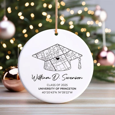 Personalized Campus Map Ceramic Ornament, Custom University Keepsake, Class of 2025 Graduation Gift, College Graduate Memory, School Map