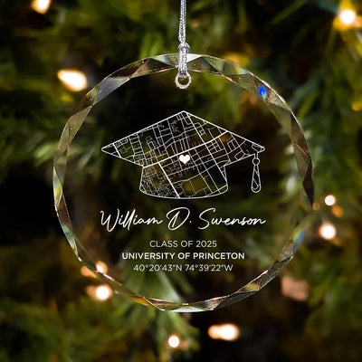 Personalized Campus Map Crystal Ornament, Custom University Keepsake, Class of 2025 Graduation Gift, College Graduate Memory, School Map