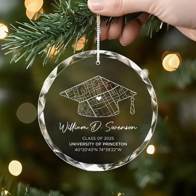 Personalized Campus Map Crystal Ornament, Custom University Keepsake, Class of 2025 Graduation Gift, College Graduate Memory, School Map