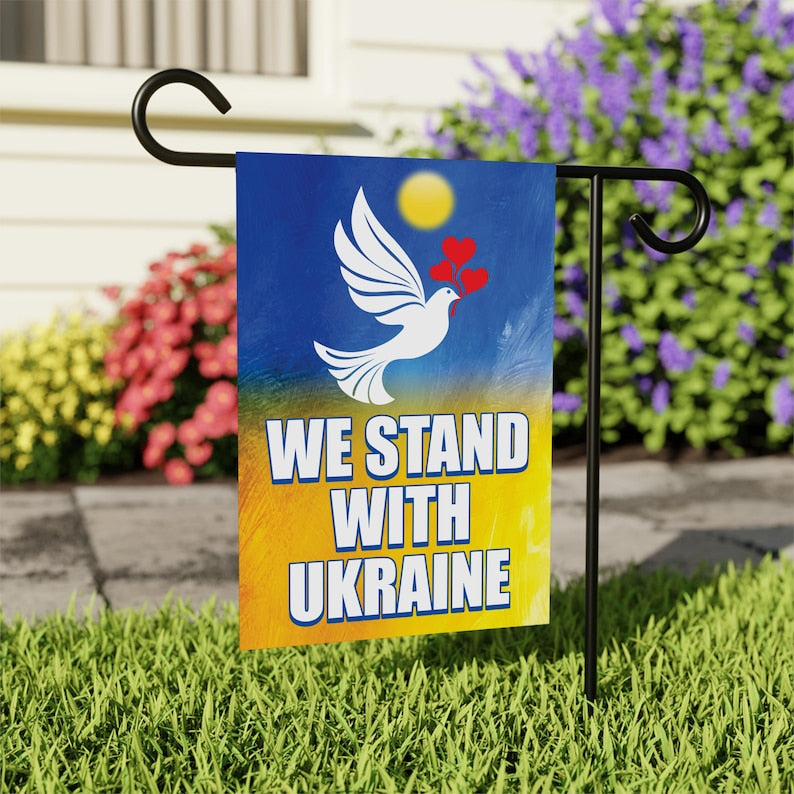 Stand With Ukraine Garden Flag, 12x18 Inch Double Sided, We Stand With Ukraine Flag, Support Ukraine, Ukrainian Flag, Trump Won Flag