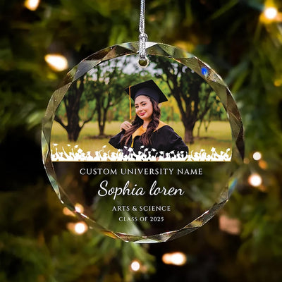 Personalized Graduation Ornament, Graduate Crystal Keepsake, Class of 2025 Gift, Congrats Ornament, Graduation Cap Decor, Senior Gift Idea