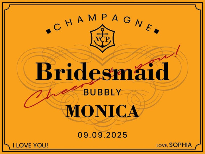 Custom Veuve Clicquot Champagne Label, Engagement Gift, Bachelorette Favor, Bridal Shower Wine Sticker, Bridesmaid Proposal, Wedding Decor