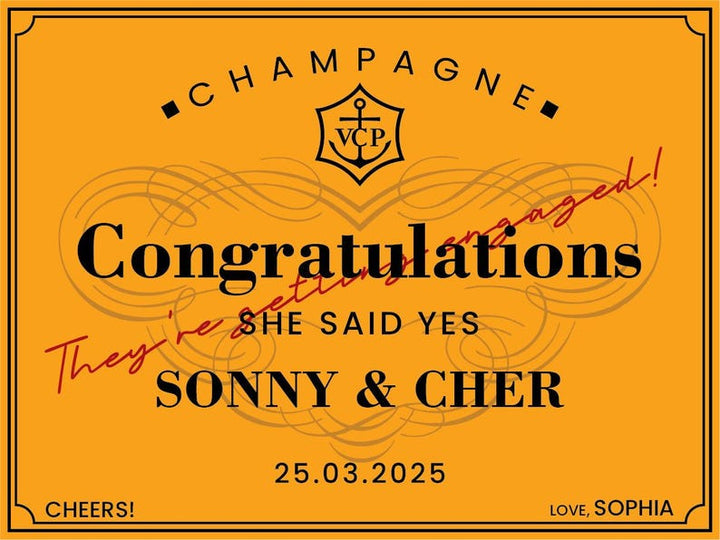 Custom Veuve Clicquot Champagne Label, Engagement Gift, Bachelorette Favor, Bridal Shower Wine Sticker, Bridesmaid Proposal, Wedding Decor