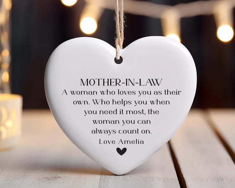 Personalized Mother-in-law Ornament, Ceramic Keepsake Gift, Mother-in-law Birthday Gift, Mother in Law Holiday Decor, Thank You Ornament