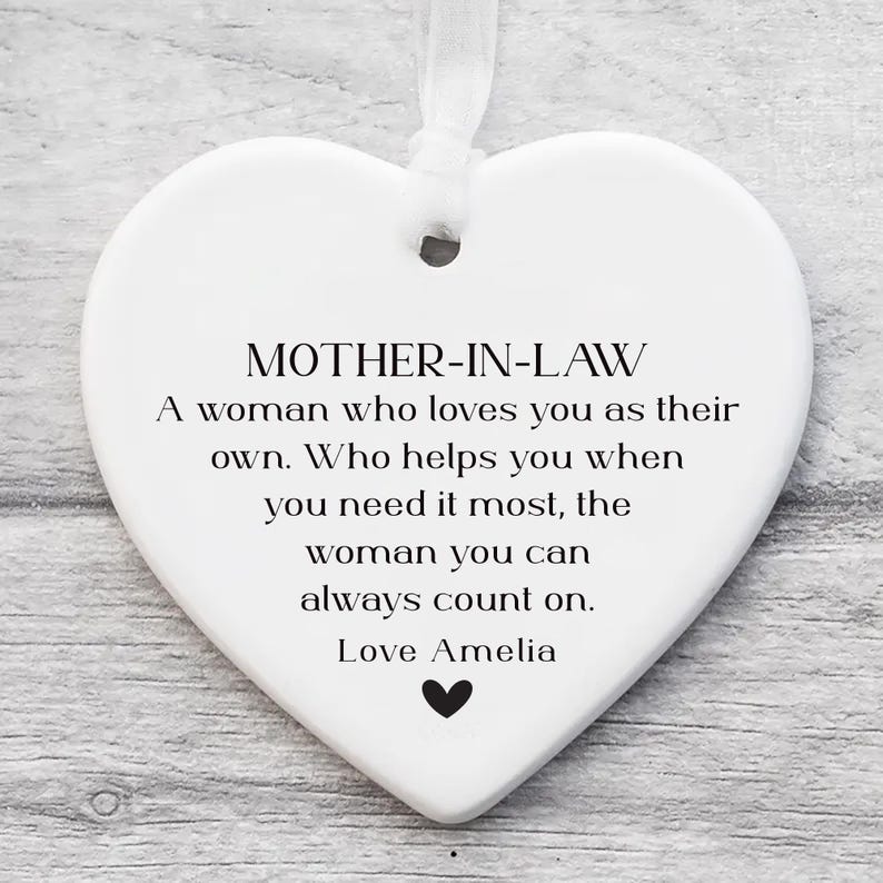 Personalized Mother-in-law Ornament, Ceramic Keepsake Gift, Mother-in-law Birthday Gift, Mother in Law Holiday Decor, Thank You Ornament