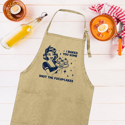 I Baked You Some Shut The Fucupcakes Apron, Adjustable Neck, Full-Length Funny Baking Apron with Pockets, Kitchen Apron