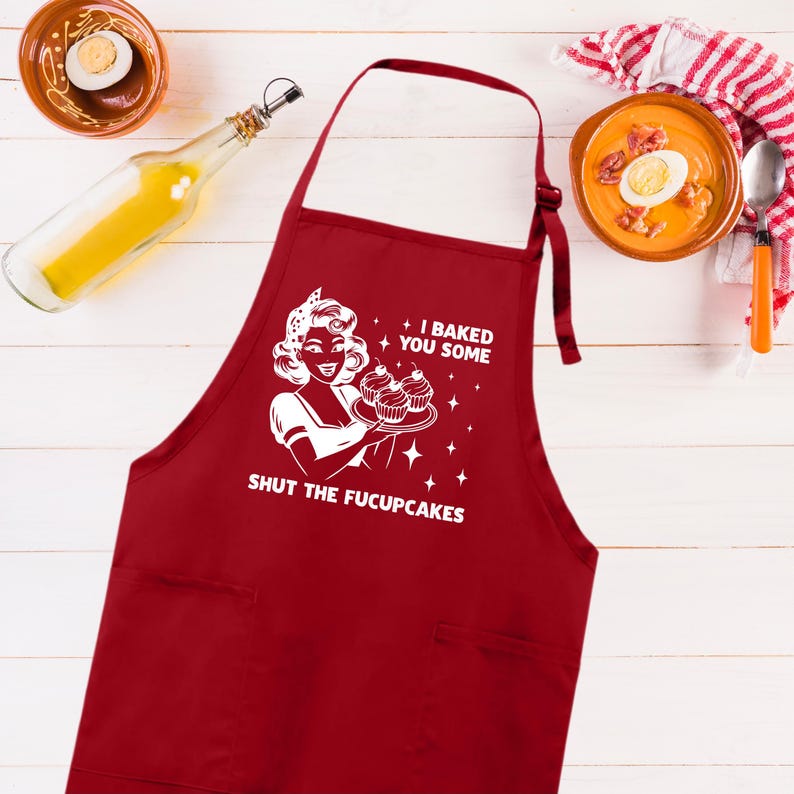 I Baked You Some Shut The Fucupcakes Apron, Adjustable Neck, Full-Length Funny Baking Apron with Pockets, Kitchen Apron