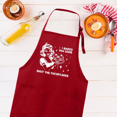 I Baked You Some Shut The Fucupcakes Apron, Adjustable Neck, Full-Length Funny Baking Apron with Pockets, Kitchen Apron