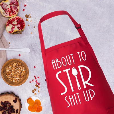 About To Stir Shit Up Apron, Adjustable Neck, Full-Length Funny Baking Apron with Pockets, Kitchen Chef Cooking Apron, Apron Gift For Her