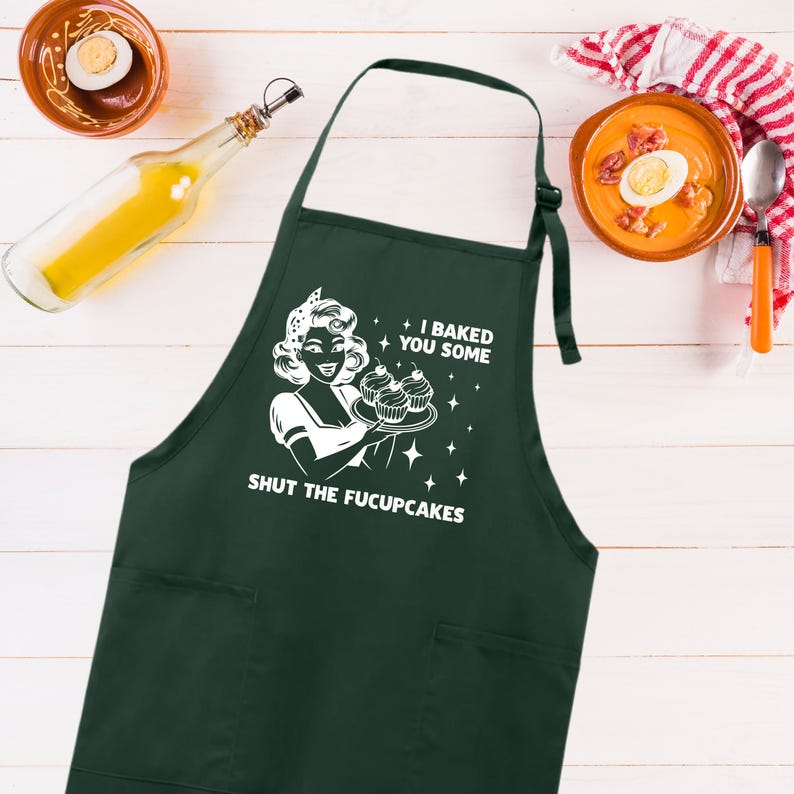 I Baked You Some Shut The Fucupcakes Apron, Adjustable Neck, Full-Length Funny Baking Apron with Pockets, Kitchen Apron