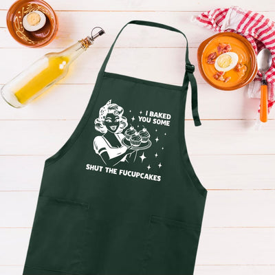 I Baked You Some Shut The Fucupcakes Apron, Adjustable Neck, Full-Length Funny Baking Apron with Pockets, Kitchen Apron