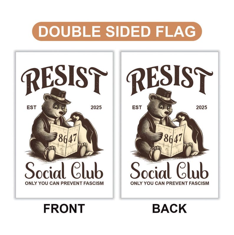 Bears Penguins RESIST Garden Flag, 12x18 Inch Double Sided, Resist Hate Flag, Anti-Trump, Funny Anti-Trump Anti-Elon Flag, Political Flag