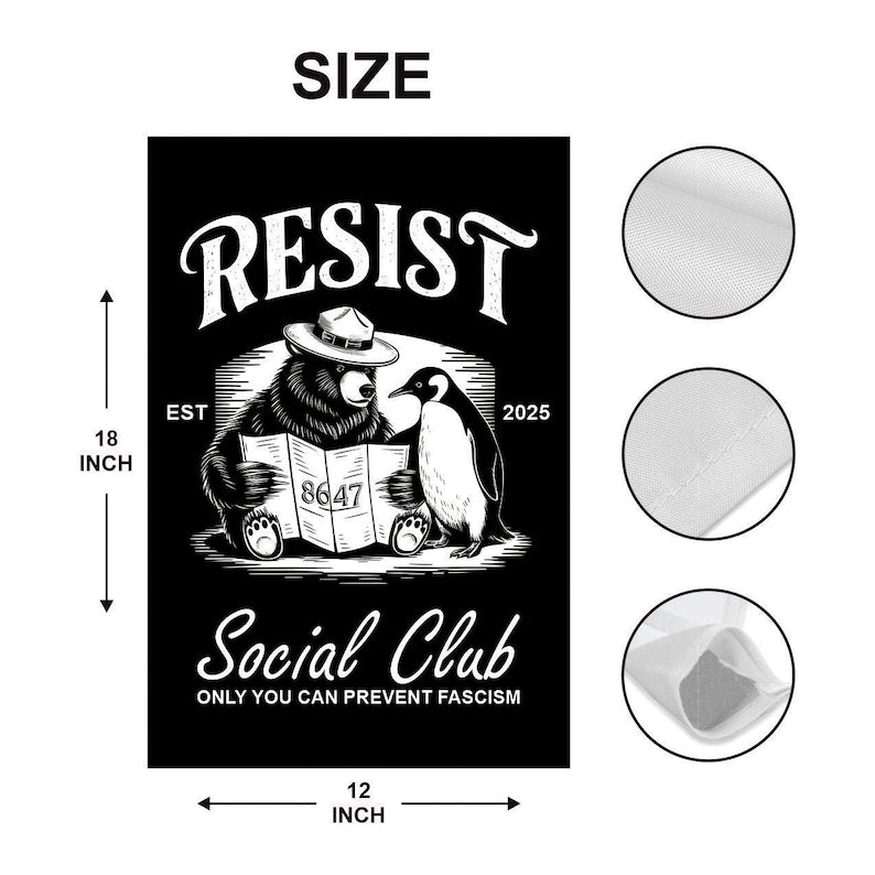 Bears Penguins RESIST Garden Flag, 12x18 Inch Double Sided, Resist Hate Flag, Anti-Trump, Funny Anti-Trump Anti-Elon Flag, Political Flag