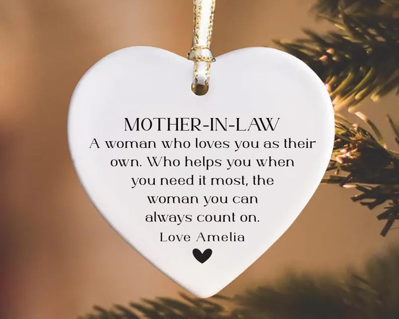 Personalized Mother-in-law Ornament, Ceramic Keepsake Gift, Mother-in-law Birthday Gift, Mother in Law Holiday Decor, Thank You Ornament