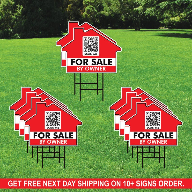 Custom for Sale by Owner Yard Sign 18" x 24", 2 Sided QR CODE Real Estate Lawn Sign Personalized for Sale by Owner Signs with Metal H-Stake