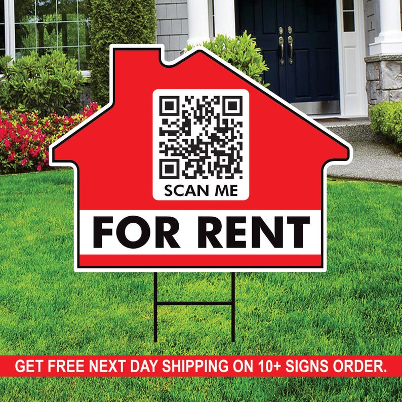 Custom for Rent Yard Sign 18" x 24", Double Sided Add QR CODE Real Estate Lawn Sign Personalized for Rent Signs with Metal H-Stake