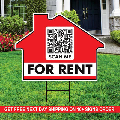 Custom for Rent Yard Sign 18" x 24", Double Sided Add QR CODE Real Estate Lawn Sign Personalized for Rent Signs with Metal H-Stake
