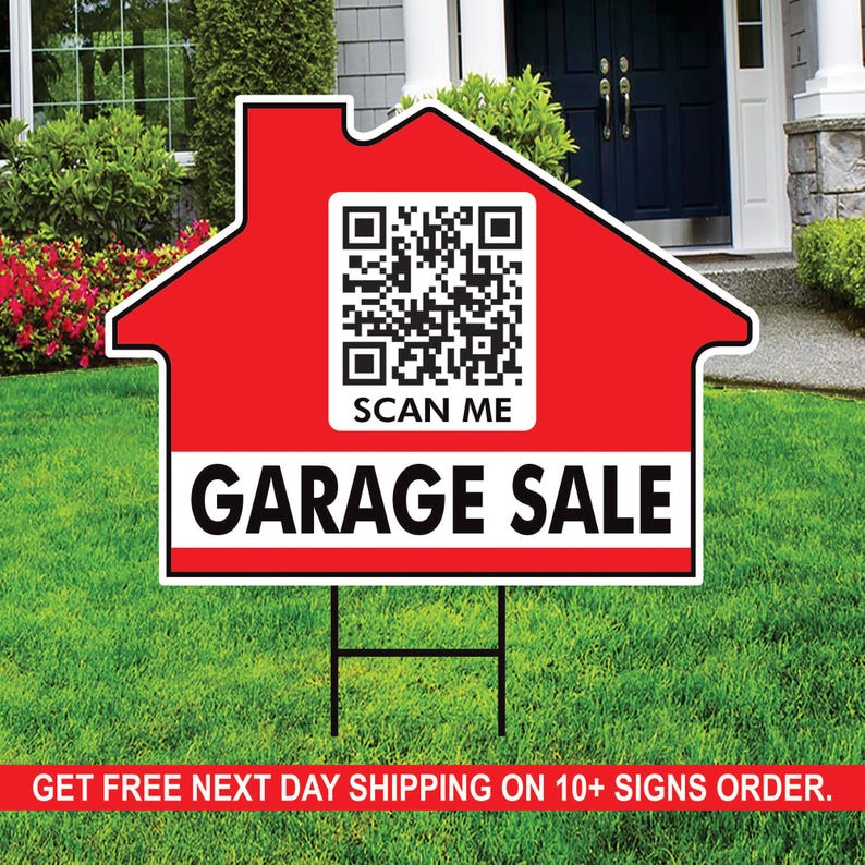 Custom Garage Sale Yard Sign 18" x 24", Double Sided QR CODE Real Estate Sign, Advertise Your Event & Items Online Signs with Metal H-Stake