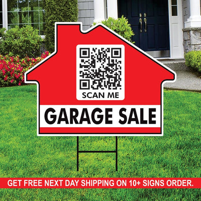Custom Garage Sale Yard Sign 18" x 24", Double Sided QR CODE Real Estate Sign, Advertise Your Event & Items Online Signs with Metal H-Stake