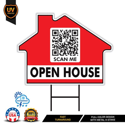Custom Open House Yard Sign 18" x 24", 2 Sided QR CODE Real Estate Lawn Sign Personalized For Sale By Owner Realtor Signs with Metal H-Stake