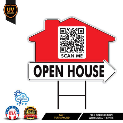 10-Pack Custom Open House Arrow Yard Sign 18" x 24", 2-Sided QR CODE Real Estate Sign, For Sale Realtor Directional Signs with Metal H-Stake