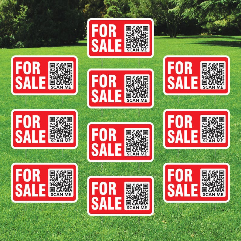Custom For Sale Yard Sign 14" x 8", 2 Sided QR CODE Real Estate Lawn Sign Personalized For Sale By Owner Realtor Signs with Metal Stakes