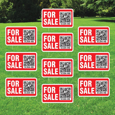 Custom For Sale Yard Sign 14" x 8", 2 Sided QR CODE Real Estate Lawn Sign Personalized For Sale By Owner Realtor Signs with Metal Stakes
