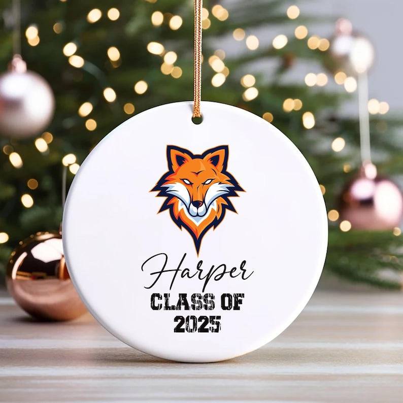 Custom University Ornament, Graduation College Ceramic Keepsake, Class of 2025 Gift, College Logo Ornament, Personalized Graduate Decor