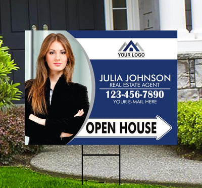 Personalized Real Estate Yard Sign - Coroplast Personalized Open House Yard Sign, Custom For Sale Realtor Lawn Sign with Metal H-Stake