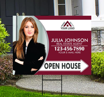 Personalized Real Estate Yard Sign - Coroplast Personalized Open House Yard Sign, Custom For Sale Realtor Lawn Sign with Metal H-Stake