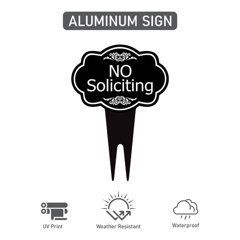 No Soliciting Yard Sign, Rust-Free Aluminum Lawn Sign with Stake, 10x14 Outdoor Front Door Sign
